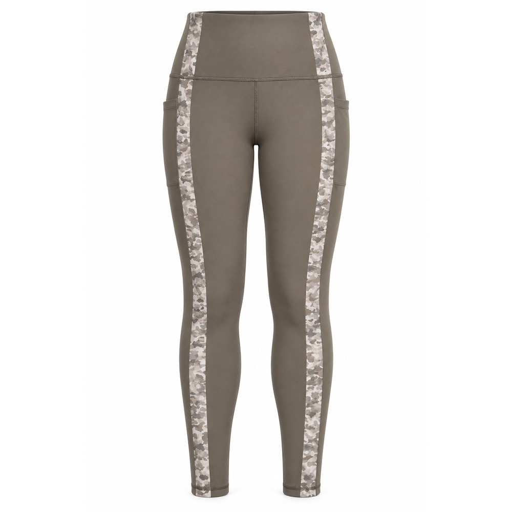 Athleta Salutation Stash Pocket II Serene 7/8 Leggings Taupe Camo Stripe S